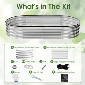 Kit de jardinière surélevée ovale en métal galvanisé pour légumes, fleurs et herbes avec bordure en caoutchouc sécurisée - Product Image 3