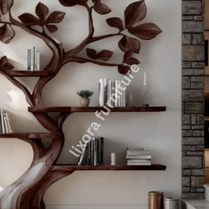 Modern Artistic Tree Shaped Wall Mounted <b>Solid</b> <b>Wood</b> Floating Bookshelf Luxury Decorative Display Rack - Product Image 3