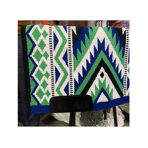 Tapis de selle western bleu vert blanc à motif géométrique Navajo, tissé à la main en laine, couverture d'équitation, équipement d'équitation - Product Image 3