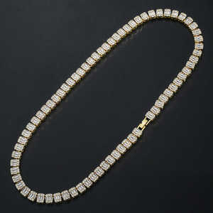 Luxury Iced Out Baguette Tennis Hip Hop Chain White Gold Finish <b>Statement</b> <b>Necklace</b> for Men Women Premium Fashion Jewelry - Product Image 3
