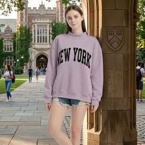 เสื้อสเวตเชิ้ตคอเต่าทรงโอเวอร์ไซส์สำหรับผู้หญิง ลายนิวยอร์ก แขนยาวแบบดรอปโชว์เดอร์ ผ้าฝ้ายระบายอากาศได้ดี เหมาะสำหรับฤดูใบไม้ร่วง - Product Image 1