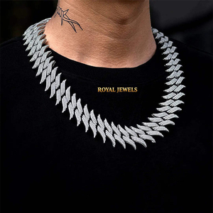 Silver Moissanite Cuban <b>Chain</b> Necklace Round Brilliant Cut <b>Iced</b> <b>Out</b> Link Choker for Men Women Hip Hop Party Jewelry - Product Image 4