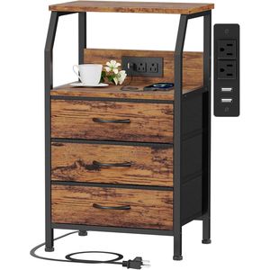 28.3 Inch Tall <b>Bedside</b> Nightstand with Charging Station USB Ports and Outlets Wood <b>Shelf</b> - Product Image 1
