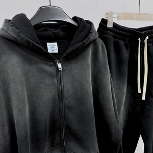 Sudadera con capucha extragrande de forro polar pesado para hombre, estilo urbano, lisa, con logo personalizado, efecto desgastado y lavado ácido - Product Image 4