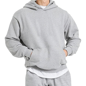 Sudadera con capucha y cremallera para hombre – 100% algodón, gris jaspeado, capucha con cordón ajustable, bolsillos frontales tipo canguro - Product Image 3