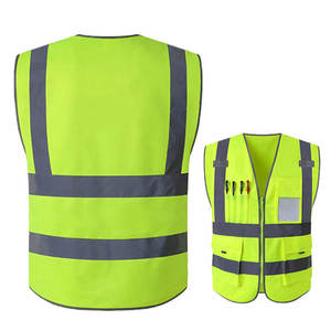 เสื้อกั๊กสะท้อนแสงแบบยูนิเซ็กซ์ สีเขียว โพลีเอสเตอร์ มีหลายกระเป๋า ซิปด้านหน้า สำหรับงานอุตสาหกรรม ป้องกันเข็มและกันความร้อน - Product Image 2