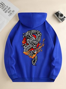 Green Unisex Hooded Sweatshirt Letter Print <b>Back</b> Casual Winter Wear Loose Fit 100% Cotton Fleece Anti-Pilling Knitted Fabric - Product Image 3