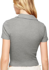 Camiseta Corta Rosa para Mujer, Manga Corta, Color Sólido, Tejida, Informal, para Primavera/Verano, Corte Holgado, Secado Rápido - Product Image 3