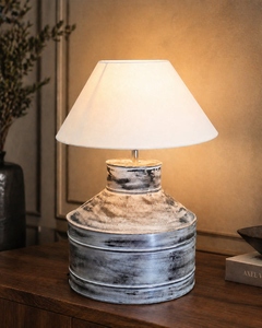 Whitewash <b>rustic</b> milk can <b>table</b> lamp white cone shade farmhouse <b>bedside</b> light for vintage home decor wholesale OEM - Product Image 6