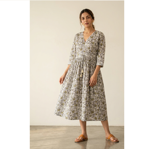 Robe longue 100 % coton pour femme, imprimé floral fantaisie, col en V, coupe évasée, décontractée, pour la plage ou les soirées, export en gros Inde - Product Image 1