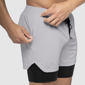 Pantalones Cortos Deportivos para Hombre, Color Gris Sólido, Ecológicos, Impermeables, de Secado Rápido, Cintura Alta, con Cordón Ajustable y Bolsillos - Product Image 4