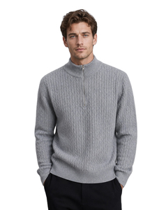 Suéter de Lana Tejida para Hombre, de Alta Calidad, Estilo Casual, con Cierre de 1/4, Manga Larga, Cachemir - Product Image 3