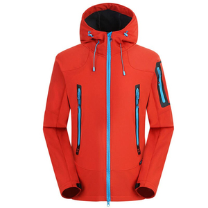 Veste polaire à capuche pour homme, couleur unie, coupe-vent, vêtements d'extérieur d'hiver, fermeture éclair, style sportif, noir avec accents rouges - Product Image 5