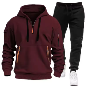 Vêtements de sport pour hommes, survêtement à capuche avec fermeture éclair, pantalon de protection multi-poches, combinaison de jogging décontractée, ensemble deux pièces automne-hiver, pour l'extérieur - Product Image 4