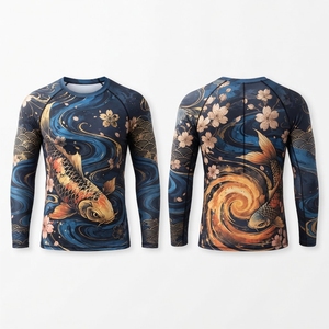 เสื้อรัดรูปแขนยาวสำหรับผู้ชาย ลายชนเผ่าสีน้ำเงิน พิมพ์ด้วยเทคนิค Heat-Transfer แห้งเร็ว เหมาะสำหรับ MMA BJJ ป้องกันรังสียูวี UPF50 เป็นมิตรต่อสิ่งแวดล้อม - Product Image 6