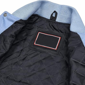 <b>Men's</b> Light Blue Varsity <b>Jacket</b> Customize <b>White</b> Sleeve Breathable Multi Pocket Stand Collar Regular Fit Autumn Wear <b>Men's</b> <b>Jacket</b> - Product Image 5