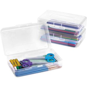 3 Pack <b>Large</b> Clear Plastic Hard Pencil <b>Box</b> with Snap Lid Bulk Crayon & Marker Pen Organizer New Pencil Cases & Bags - Product Image 1