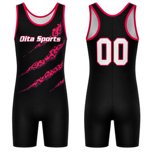 Maillot de lutte sublimé noir et rose pour hommes, uniforme sportif en polyester, sans manches, vêtements de lutte pour l'entraînement et les matchs - Product Image 1
