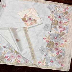 Sari de Algodón Tusser VASTRA COTTAGE con Estampado Digital, Bordado a Mano, Zari y Borde Jacquard, Sari de Diseñador con Blusa a Juego - Product Image 5