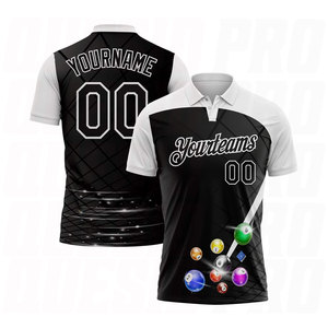 เสื้อโปโลสีดำขาวแบบกำหนดเองสำหรับนักบิลเลียด  ชุดกีฬาระดับพรีเมียม  ปักโลโก้และชื่อตามสั่ง  งานซับลิเมชั่น - Product Image 2