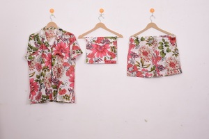 Women's Hand Block Printed Cotton Pajama Set Short Sleeve Shirt With Shorts And Pocket Summer Sleepwear Casual Nightwear - Product Image 2