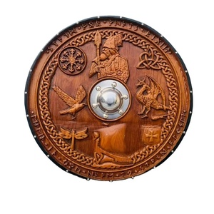 Escudo Vikingo Hecho a Mano de 24 Pulgadas, Diseño Celta Marrón, Acero al Carbono, Personalizable, ODM/OBM/OEM, Mango de Madera, Marca Ahmad Fabric - Product Image 1