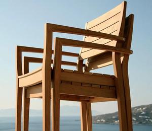 Modern Solid Teak Wood <b>Stackable</b> Armchair Natural Color <b>Outdoor</b> Dining <b>Chair</b> for Hotel Restaurant Patio - Product Image 4