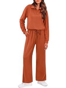 Women's 2 Piece <b>Knitted</b> <b>Set</b> Solid Color Long Sleeve Top With Drawstring Pants Casual Loose Fit All Seasons Wear - Product Image 6