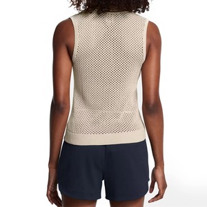 Women's <b>Sleeveless</b> Polo Shirt Mesh Knitted Breathable Solid Color Preppy Style <b>Top</b> - Product Image 2