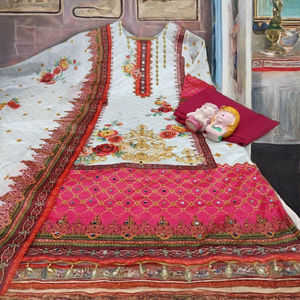 Exclusivo Conjunto de Traje de Mujer sin Costuras en Falsa Georgette con Bordado, Manga Larga, Antiencogimiento, Salwar Kameez Indio, Sari para Boda - Product Image 1