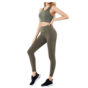 Classic Yoga Set Moisture Wicking Sports <b>Racer</b>-back Crop <b>Top</b> And Supportive Leggings For Gym Fitness And Workout - Product Image 4