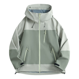 Veste coupe-vent décontractée pour homme, imperméable, à capuche, avec fermeture éclair, motif uni, logo sur le devant, coupe-vent pour la randonnée en plein air - Product Image 3