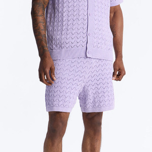 Solid Color Smart Casual Men Summer Two Piece <b>Knitted</b> Printed Shirt Shorts <b>Set</b> High Street Style Breathable 100% Cotton Men <b>Set</b> - Product Image 4