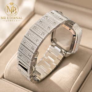 MB ETERNAL JEWELS นาฬิกาข้อมือควอตซ์อะนาล็อก ตัวเรือนทรงสี่เหลี่ยมหรูหรา สายสแตนเลสสตีลอัลลอย หน้าปัดคริสตัลแซฟไฟร์ ตัวเลขโรมันสีน้ำเงิน - Product Image 3