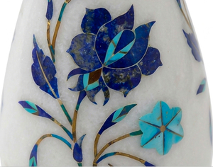 Handmade Makrana Marble Candle Holder White 5 Inch Cylindrical Inlay Mughal <b>Art</b> Blue Stone Eco-Friendly Heat Christmas Easter - Product Image 3