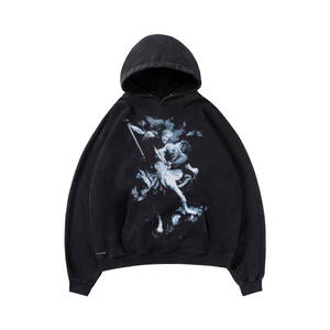 เสื้อฮู้ดดี้โอเวอร์ไซส์สีดำลายกราฟิกพิมพ์ลายแบบวอชเอซิดสำหรับผู้ชาย พร้อมกระเป๋าจิงโจ้ รับผลิตตามแบบ พร้อมสกรีนโลโก้ - Product Image 3