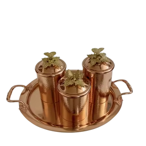 Copper Spice Jars <b>Set</b> With Metal Lids Airtight Vintage Kitchen Storage Containers Handcrafted Stackable Design - Product Image 1