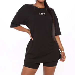 Ensemble 2 pièces tricoté pour femme, prix de gros, noir, col rond, coupe ample, haut décontracté avec logo imprimé, longueur au-dessus du genou, usage quotidien - Product Image 1