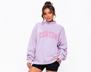 Sudadera Oversize de Mujer Color Lavanda con Hombros Caídos y Cuello Simulado, con Estampado de Letras Rosas Personalizadas, Tejido de Forro Polar, para Uso Diario - Product Image 1