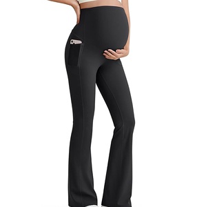 Women's Summer Maternity <b>Flared</b> High Waist Seamless Knitted Breathable Quick Dry Pink Sports Gym Fitness Yoga <b>Leggings</b> Pants - Product Image 3