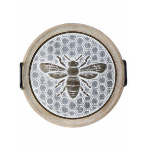 Wholesale Round Decorative Bee Pattern Mango Wood Tray Handcrafted Serving Display Home Decor Tabletop Use Natural Finish Design - Product Image 1