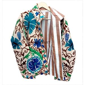 Embossed Corduroy Floral Stripe Embroidery <b>Jacket</b> with Cotton Lining Breathable & Eco-Friendly Quick Dry for Winter/Autumn Front - Product Image 2
