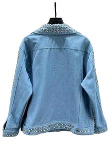 แจ็คเก็ตยีนส์สไตล์ใหม่คุณภาพสูงประดับด้วยลูกปัดและคริสตัลแบบหนัก ดีไซน์ตกแต่งลายเพชรแบบลำลองทรงหลวม - Product Image 4