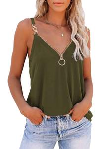 Women's Breathable Summer Knitted Tank <b>Top</b> V-Neck Spaghetti Strap Solid Color Polyester Casual Regular Length Custom Logo - Product Image 6