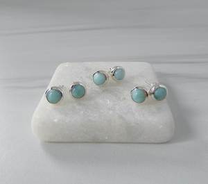 Pendientes Redondos de Larimar, Plata de Ley, Gema de Larimar Natural, Joyería Fina Hecha a Mano para Mujer, Proveedor Mayorista - Product Image 1