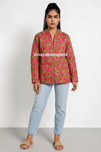 Veste matelassée en coton tricoté à imprimé floqué, style bohème, vintage, écologique, respirante, pour femme, avec poches, idéale pour l'hiver - Product Image 3