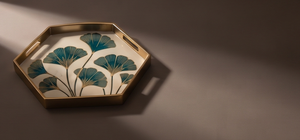 Luxury Hexagon Blue Floral Enamel Serving <b>Tray</b> with <b>Gold</b> Handles Decorative Metal <b>Tray</b> for <b>Coffee</b> <b>Table</b> Ottoman Home Decor - Product Image 2
