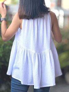 Chemisier Babydoll Vintage pour Femme en Gaze Teinte en Fil 100% Coton, Coupe Droite, Sans Manches ou à Manches Courtes, Débardeur Fluide Décontracté d'Été - Product Image 3