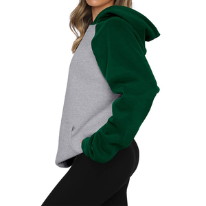 Sweat-shirt à capuche pour femme, color-block gris-vert, manches raglan, coupe oversize, en mélange de coton tricoté respirant, pour l'automne, style décontracté - Product Image 5