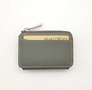 Porte-cartes utilitaire à fermeture éclair en cuir Saffiano de luxe Castello hautement recommandé, polyester noir, brun foncé, gris - Product Image 1